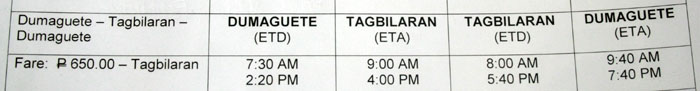 Trip schedules for Ocean Jet